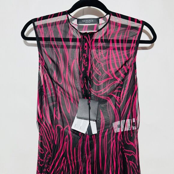 NWT Versace Runway Dress IT 40 US 4 Zebra Sheer Plissé Red Black $5,025 - Picture 8 of 14